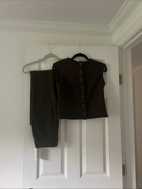 Target Dark Olive Button-Back Sleeveless Top with Matching Pants